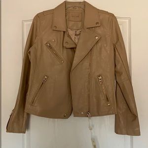 Taupe Blank NYC Leather Jacket Gold Zipper Detail